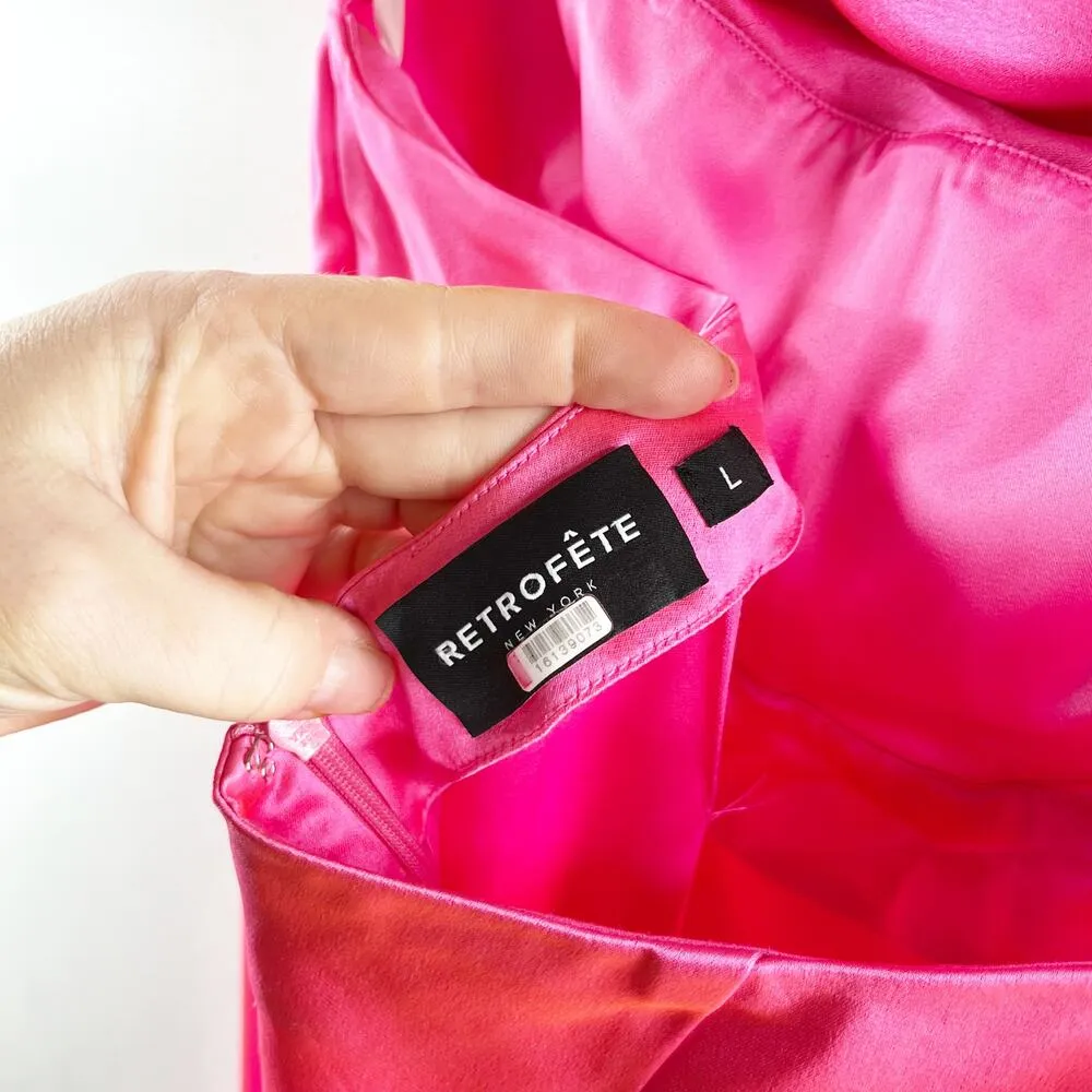 Retrofete Rosa Corset Drape Open Back Satin Maxi Slip Gown Dress Hot Pink Large - Image 3