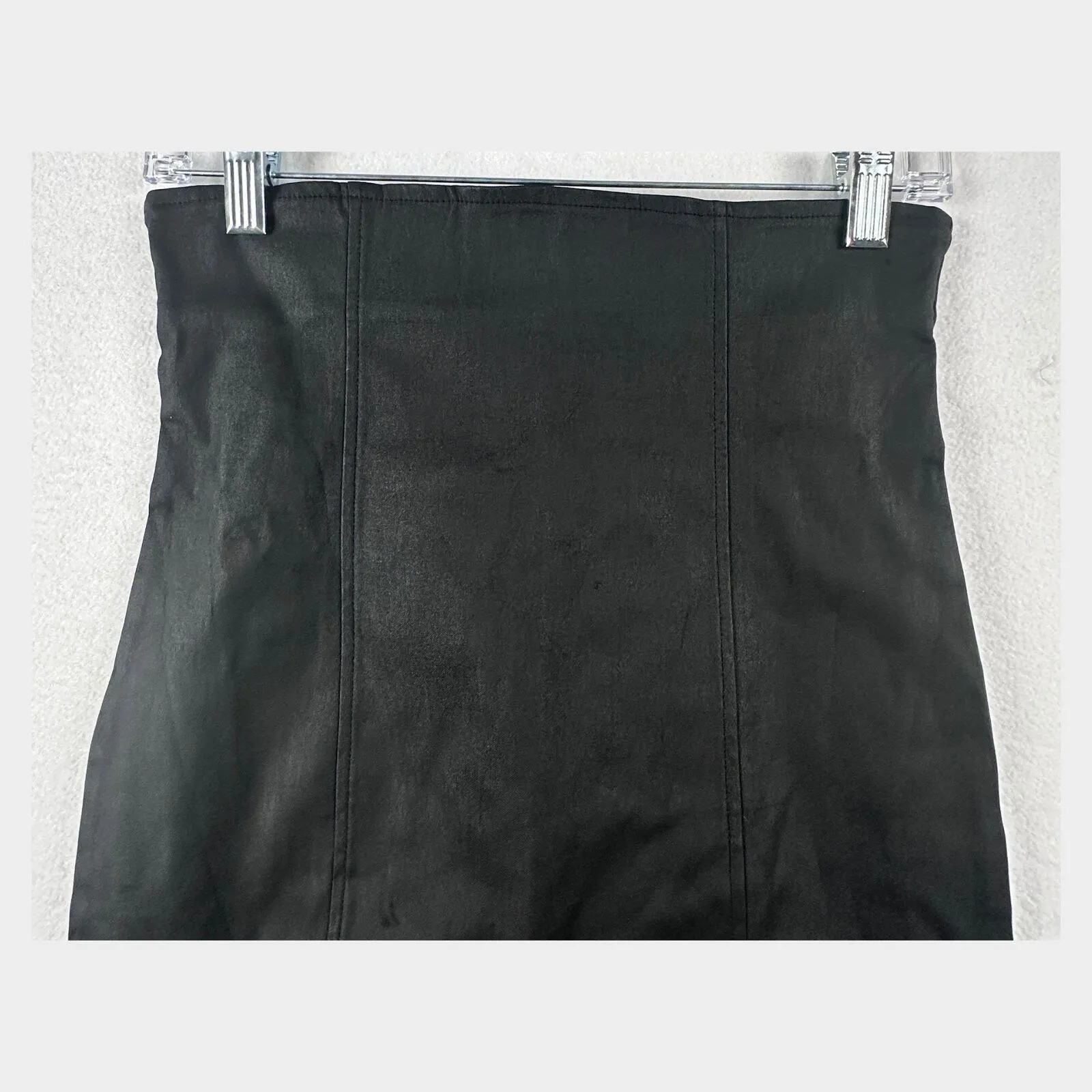 High Rise Faux Leather Pencil Skirt Sz S Black Side Slit Shaping Career Academia - Image 3