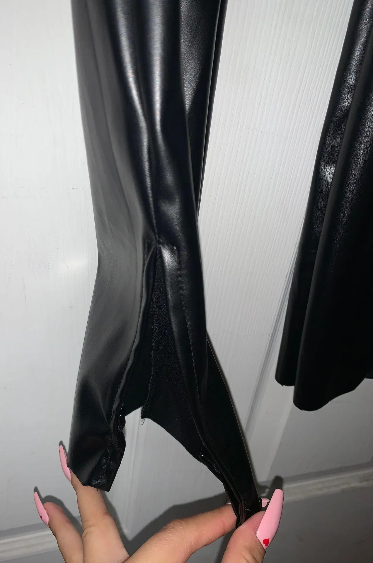 Pleather Black Pants With Slit At Bottom Size M - Image 3