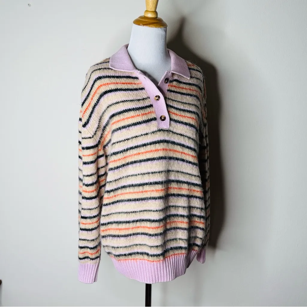 Stine Goya Knit Polo in Pink and Cream Stripes - Image 3