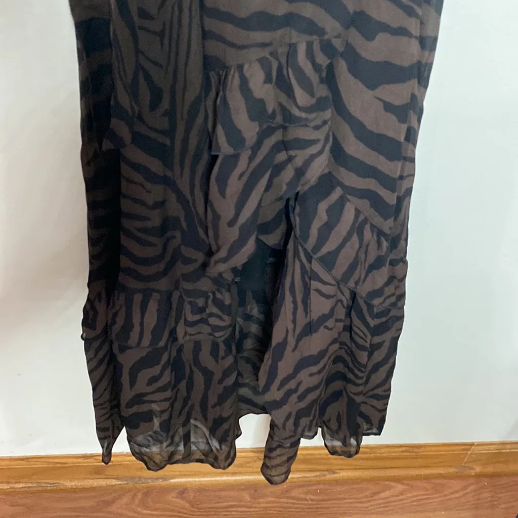 BA&SH Selena Asymmetric Ruffled Zebra-print Georgette Wrap Maxi Dress size 6 - Image 9
