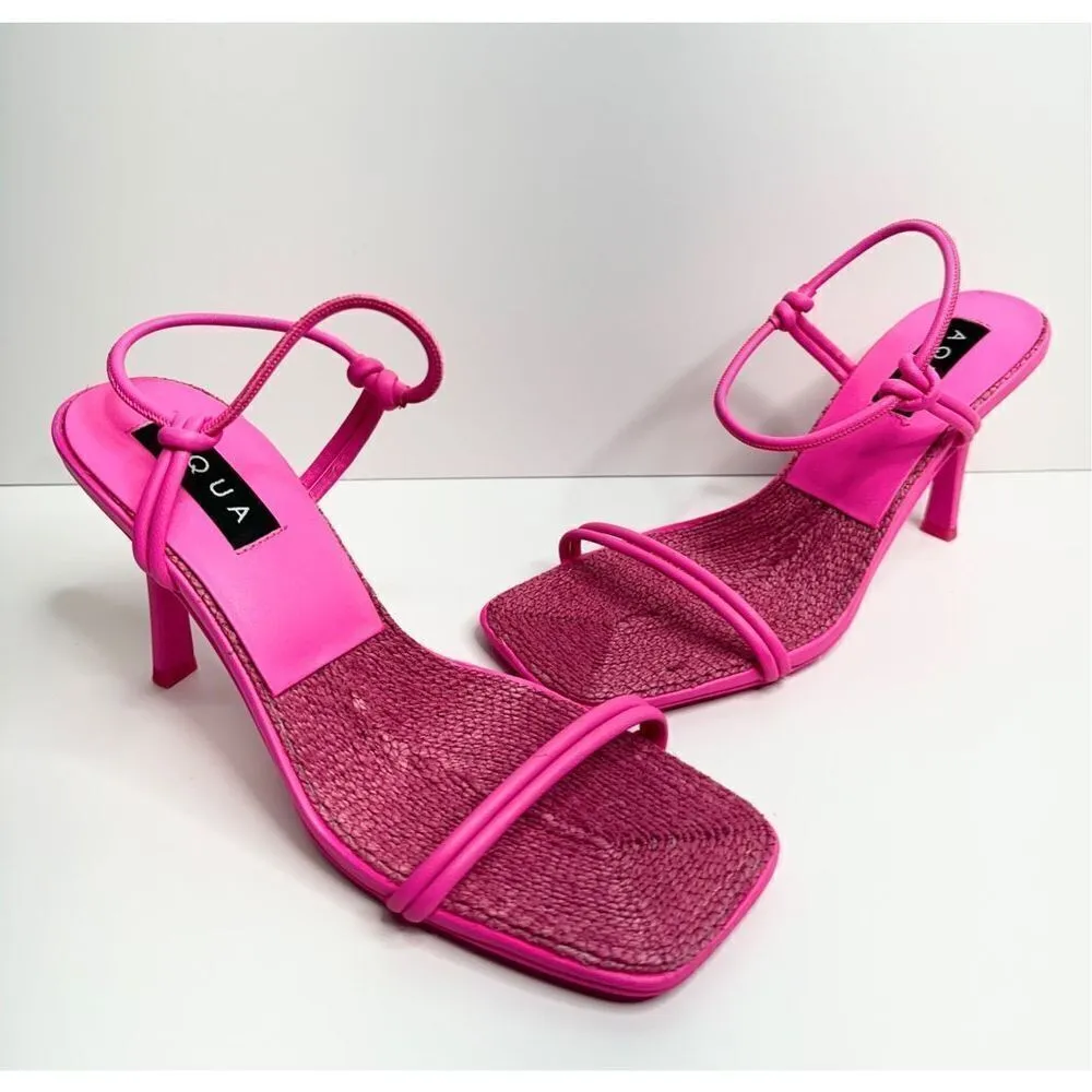AQUA Sandals Womens Size 9 Square Toe Pink‎ Raffia Detail Slip On Heel NEW - Image 4