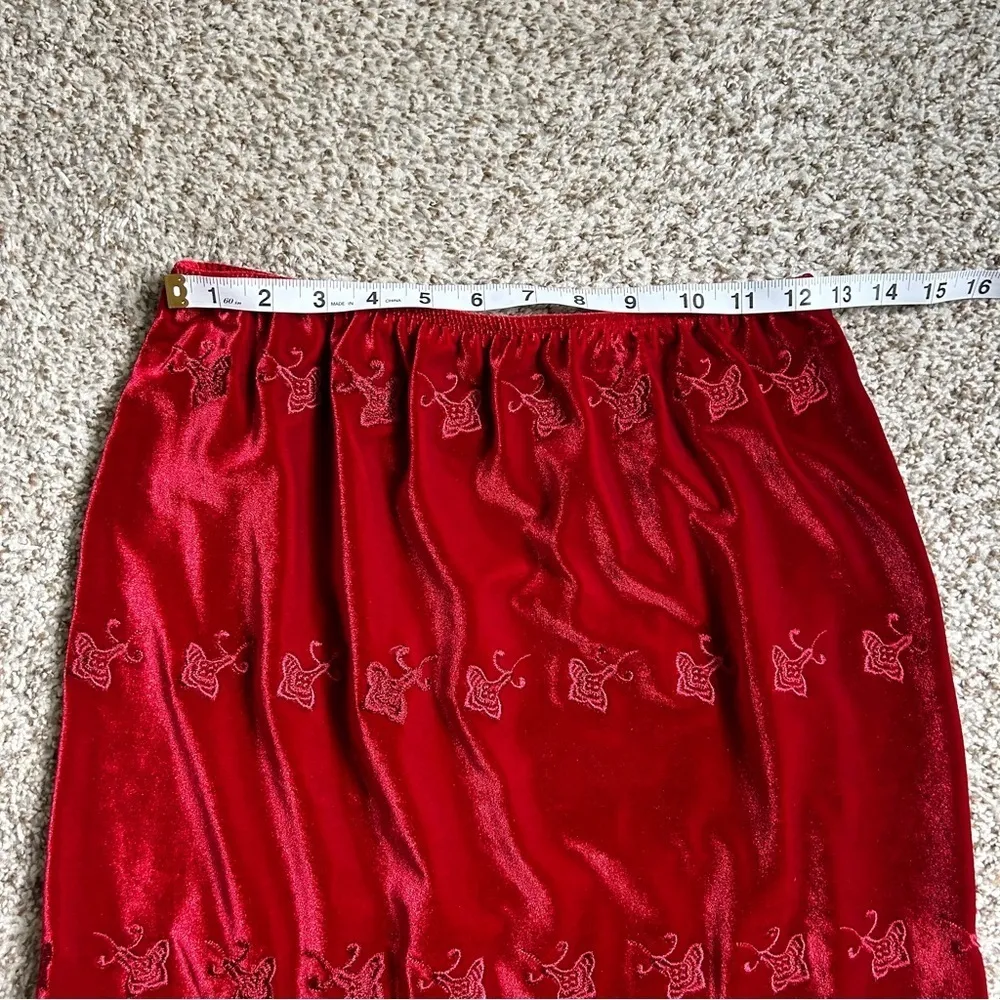 Vintage Carole Little Red Velvet Rose Mini Skirt A-Line Formal Party Holiday - Image 6