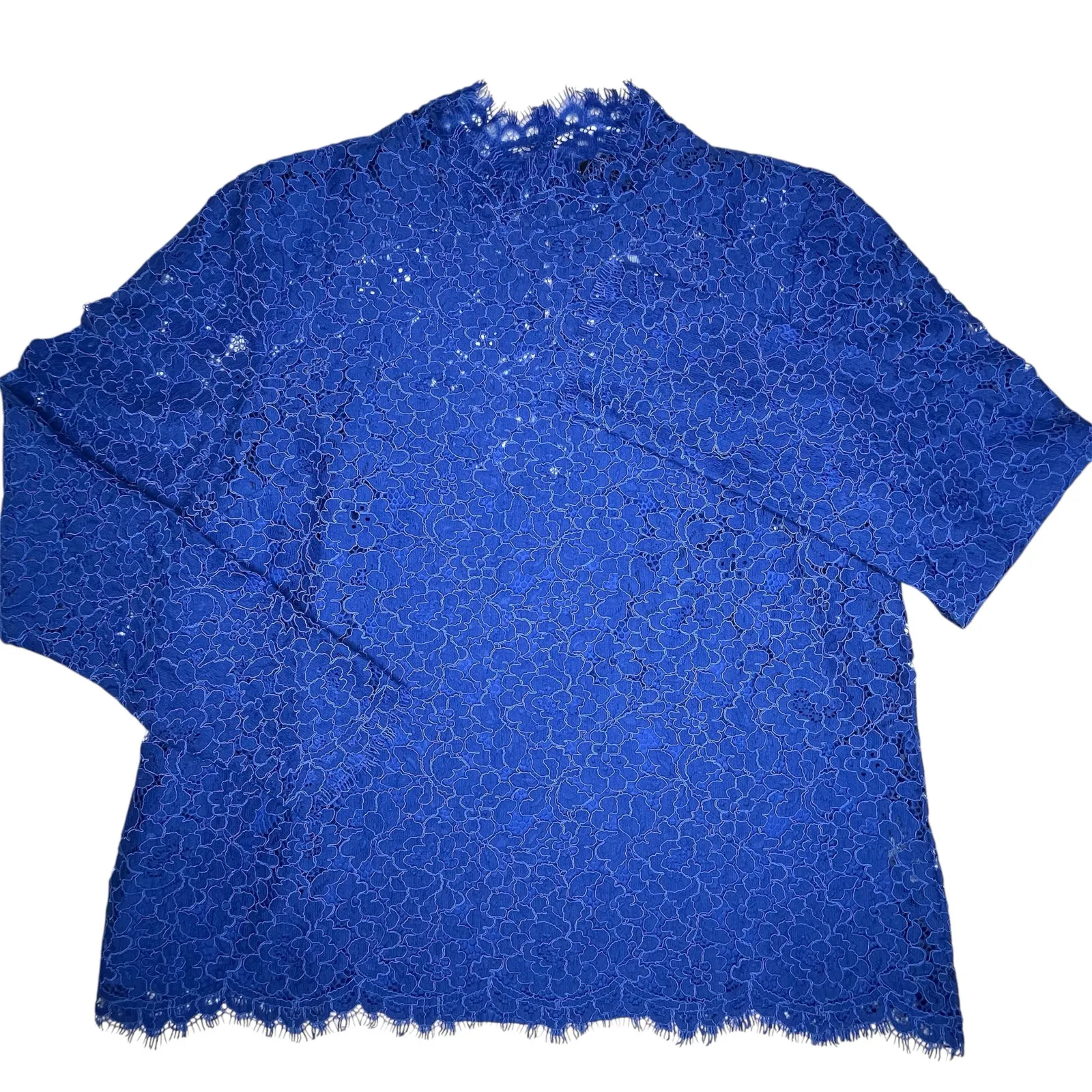 J. Crew Lace Top Long Sleeve Blue size 8 scalloped mock neck New - Image 6