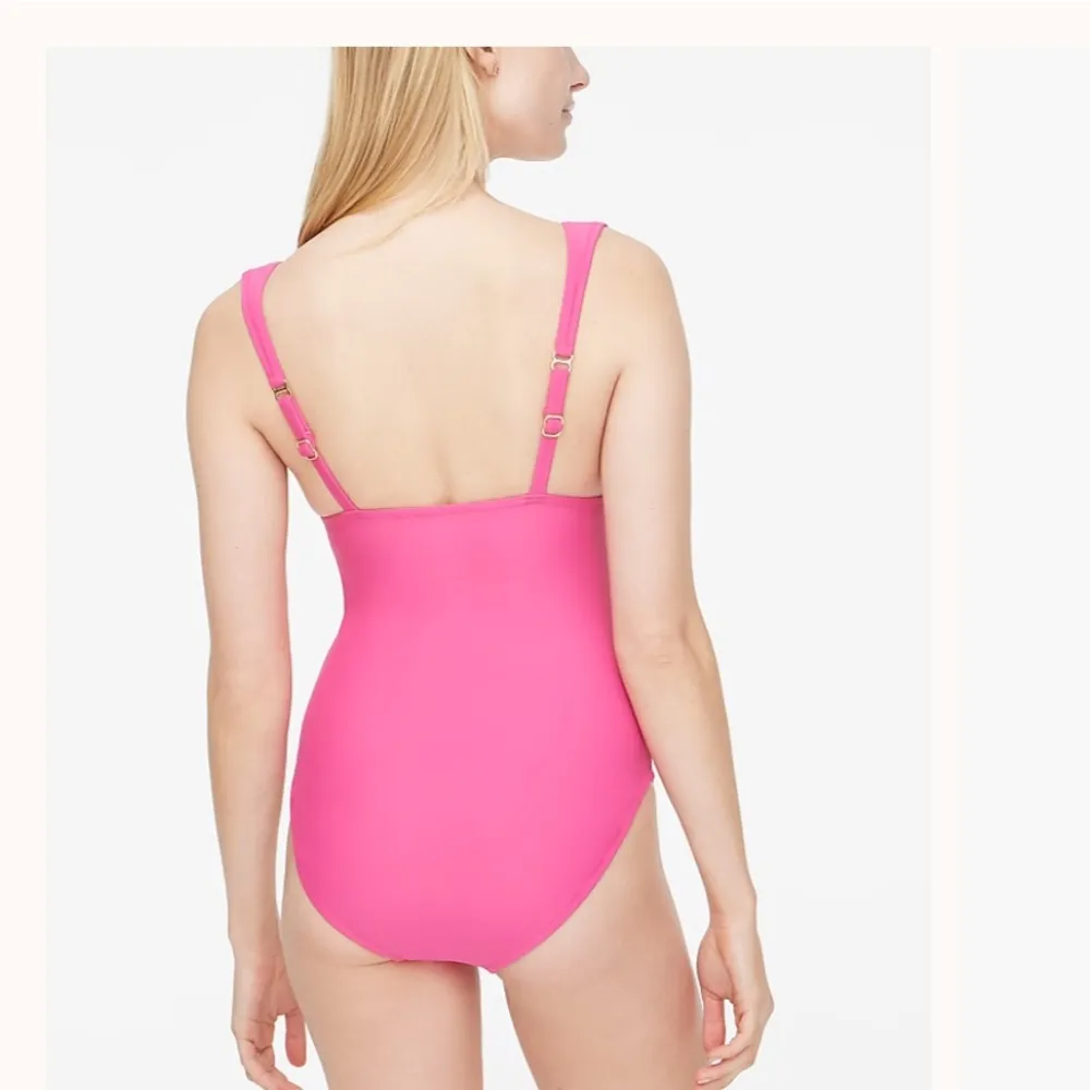 J Crew Ruched Plunge One Piece Swim Suit Pink Size 10 - Image 2