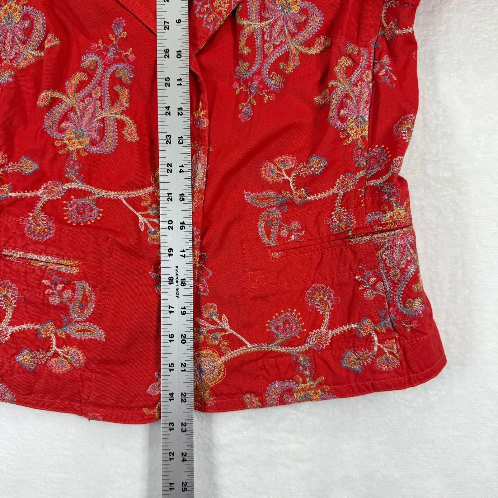 JOHNNY WAS Red Embroidered Floral Paisley Blazer Jacket Womens Size M - Image 5