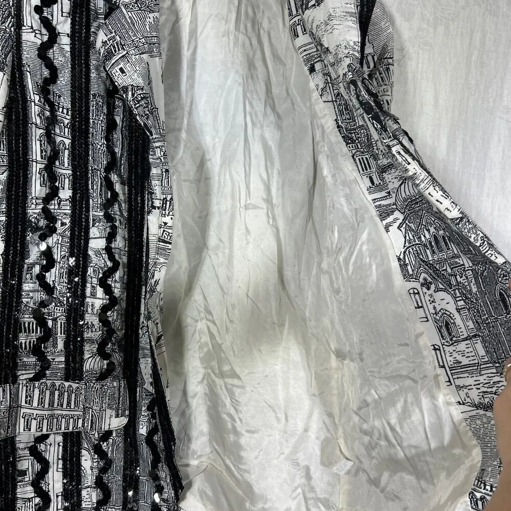 Howard Wolf Vintage Blazer 16 Black White City Scape Sequins Art to Wear Lined - Image 9