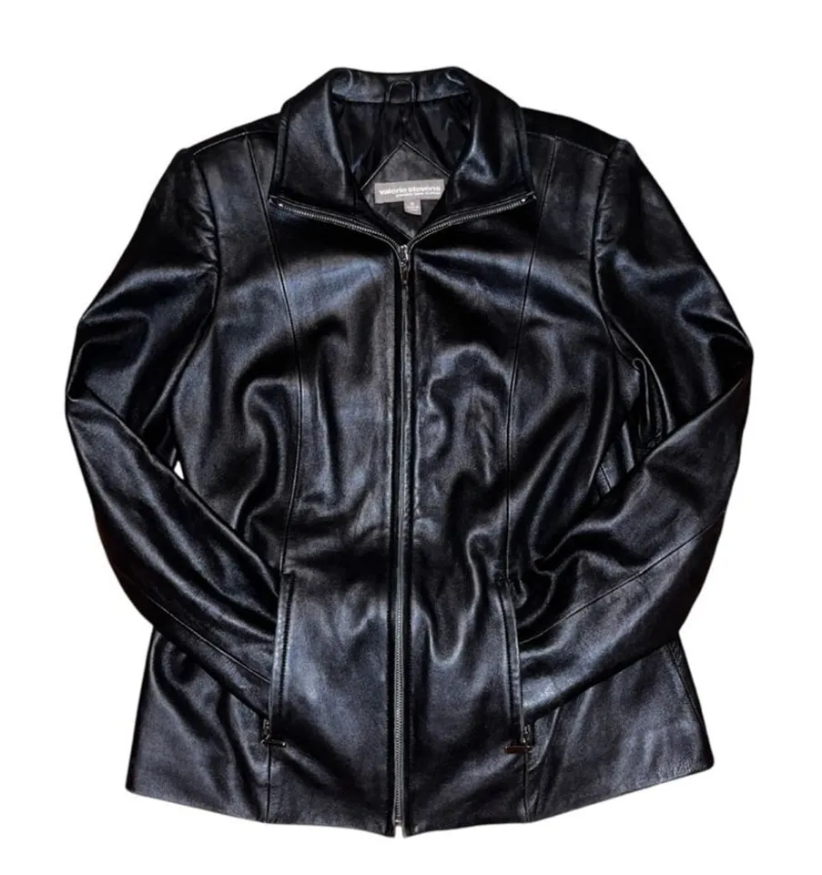 Valerie Stevens Black Lamb Leather Womens Jacket Size Medium Edgy Quiet Luxury - Image 1