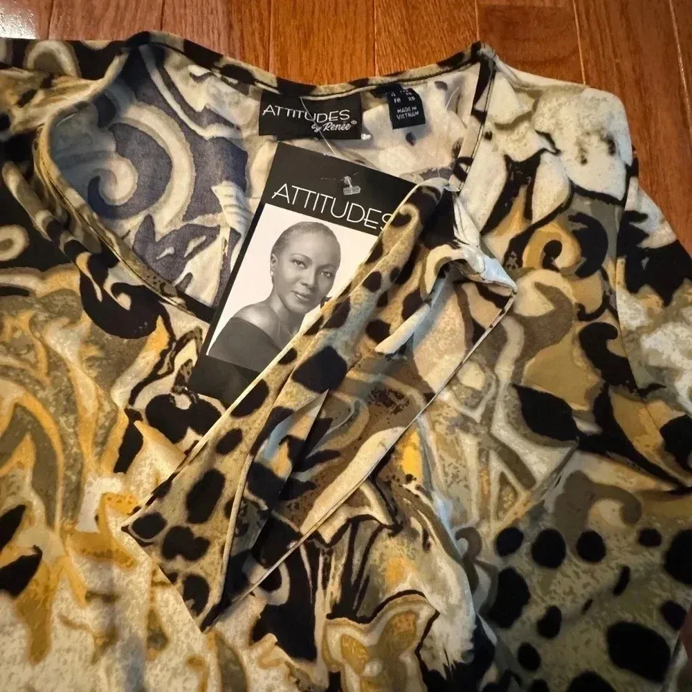 Attitudes By Renee‎ women’s Tunic dress 3/4 Sleeve Pockets xxsmall animal print Black Size XXS - Image 3