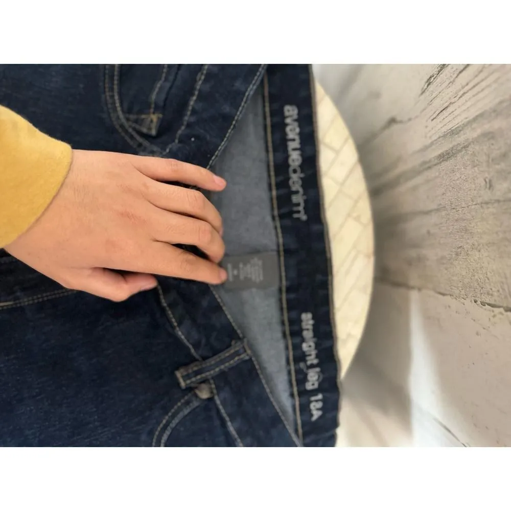 Avenue Denim Straight Leg Jeans | Dark Wash Stretch Mid-Rise – Size 18 Average - Image 7