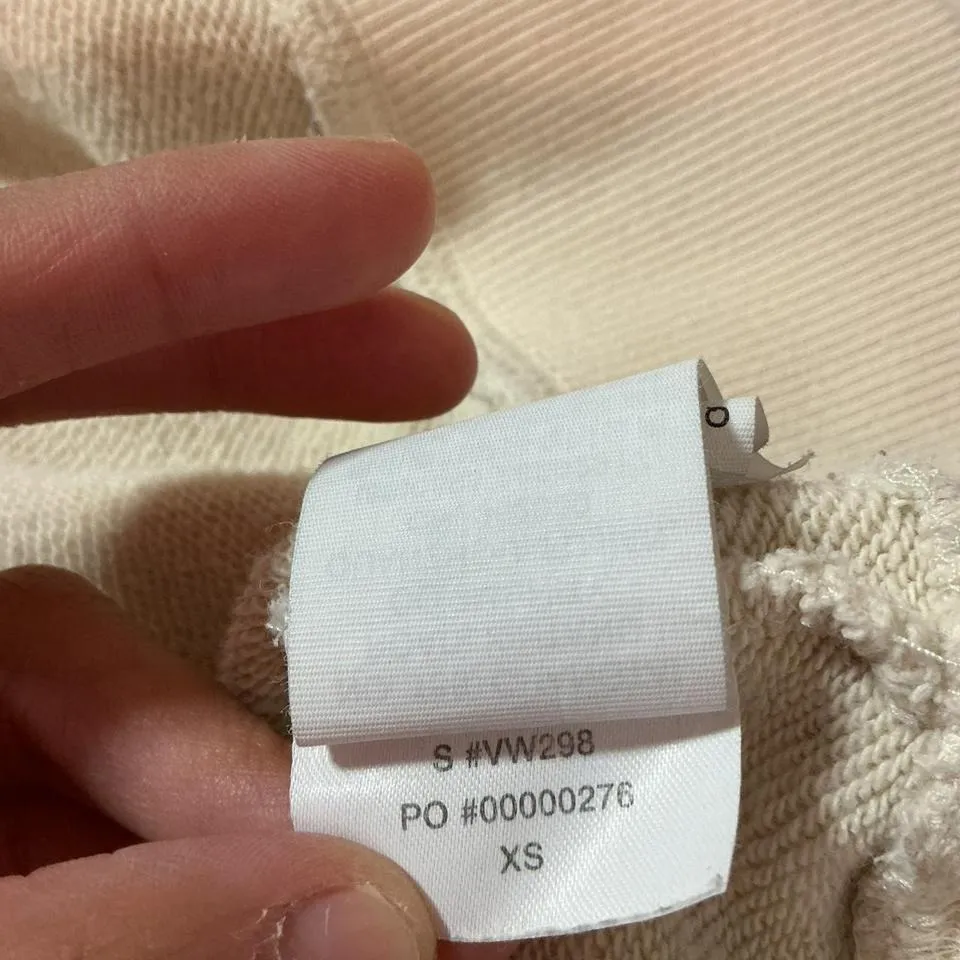 Vuori RAW HEM Oversized Sweatshirt Pullover Crew Neck 3/4 Sleeve Beige XS FLAW - Image 5