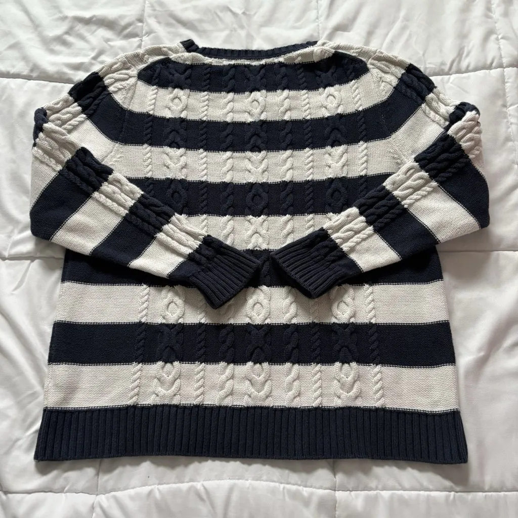 Vintage 90s LL Bean Womens Size XL White Blue Striped Sweater 100% Cotton Y2K - Image 6