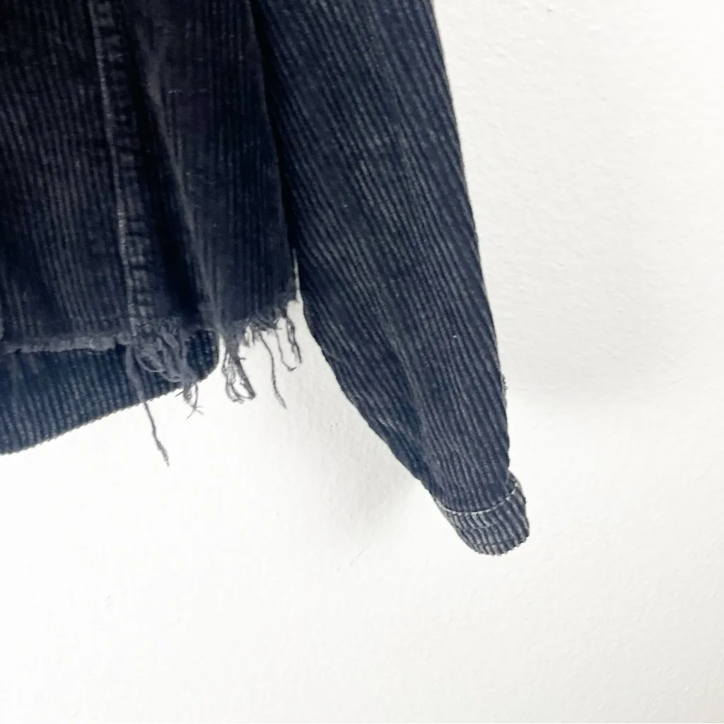 POL Black 100% Cotton Chest Pockets Frayed Hem Corduroy Trucker Jacket Small - Image 6