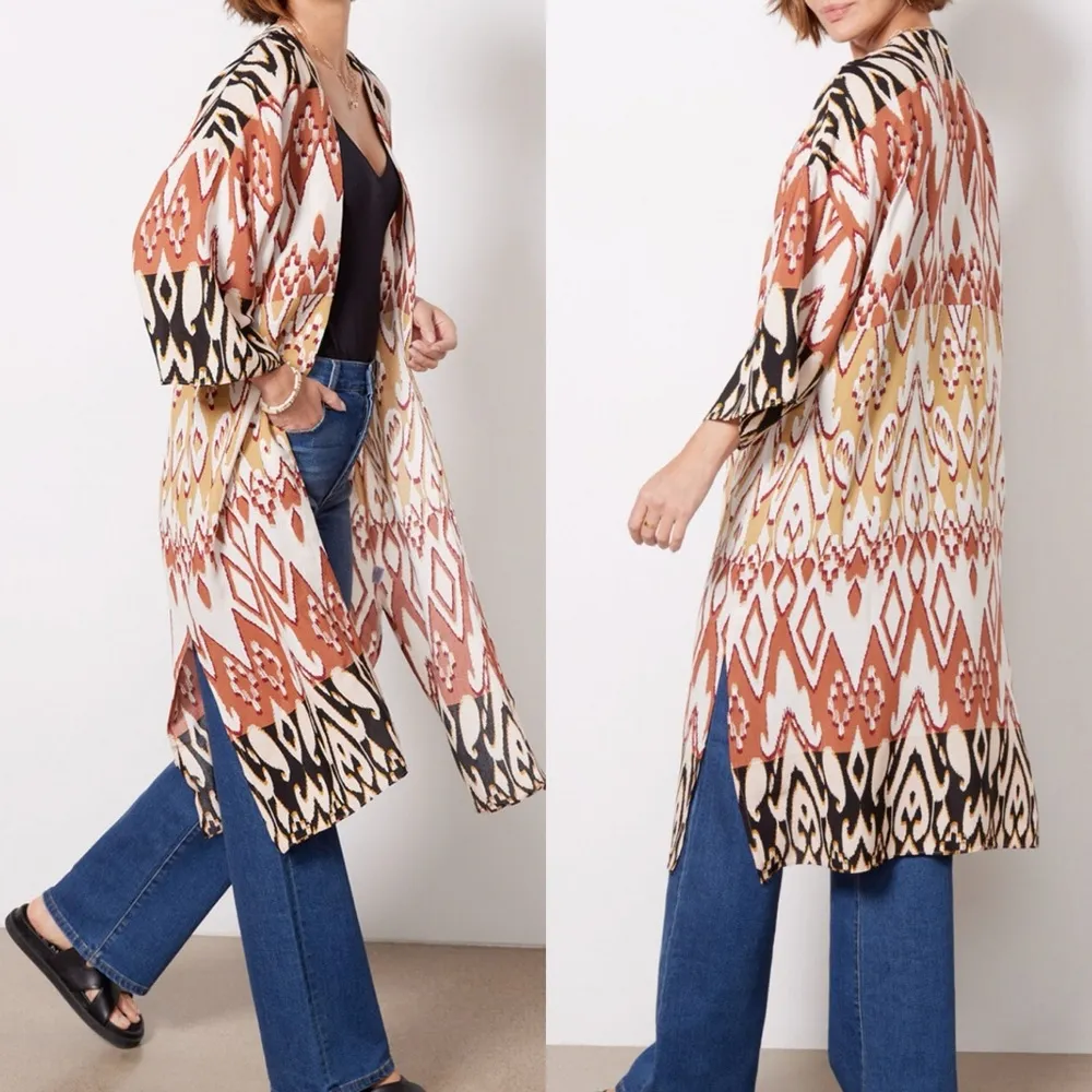 Evereve Mila Maxi Wrap Duster Cardigan Open Front Kimono Aztec Southwestern - Image 2