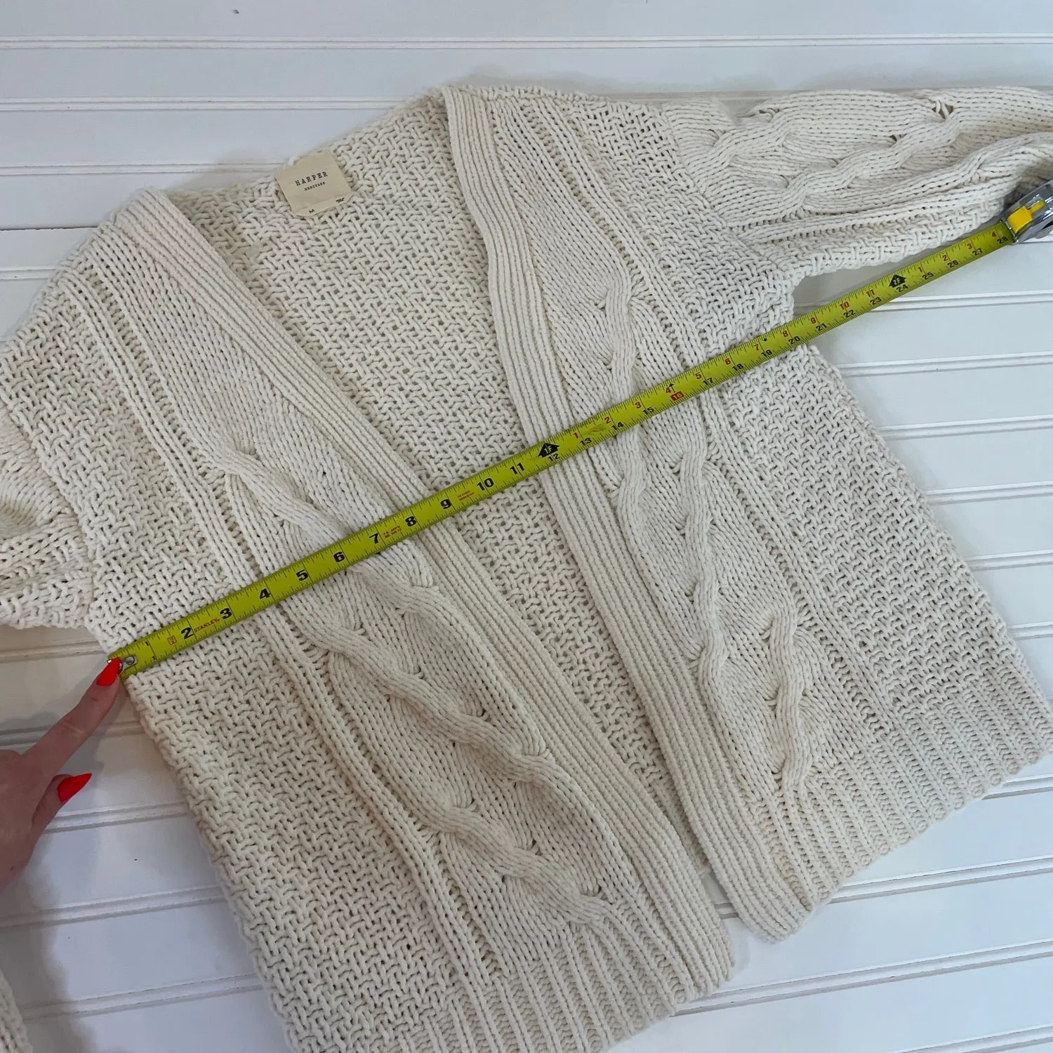 Harper Heritage Women Ivory Polyester Open Cardigan Sweater Size M - Image 6