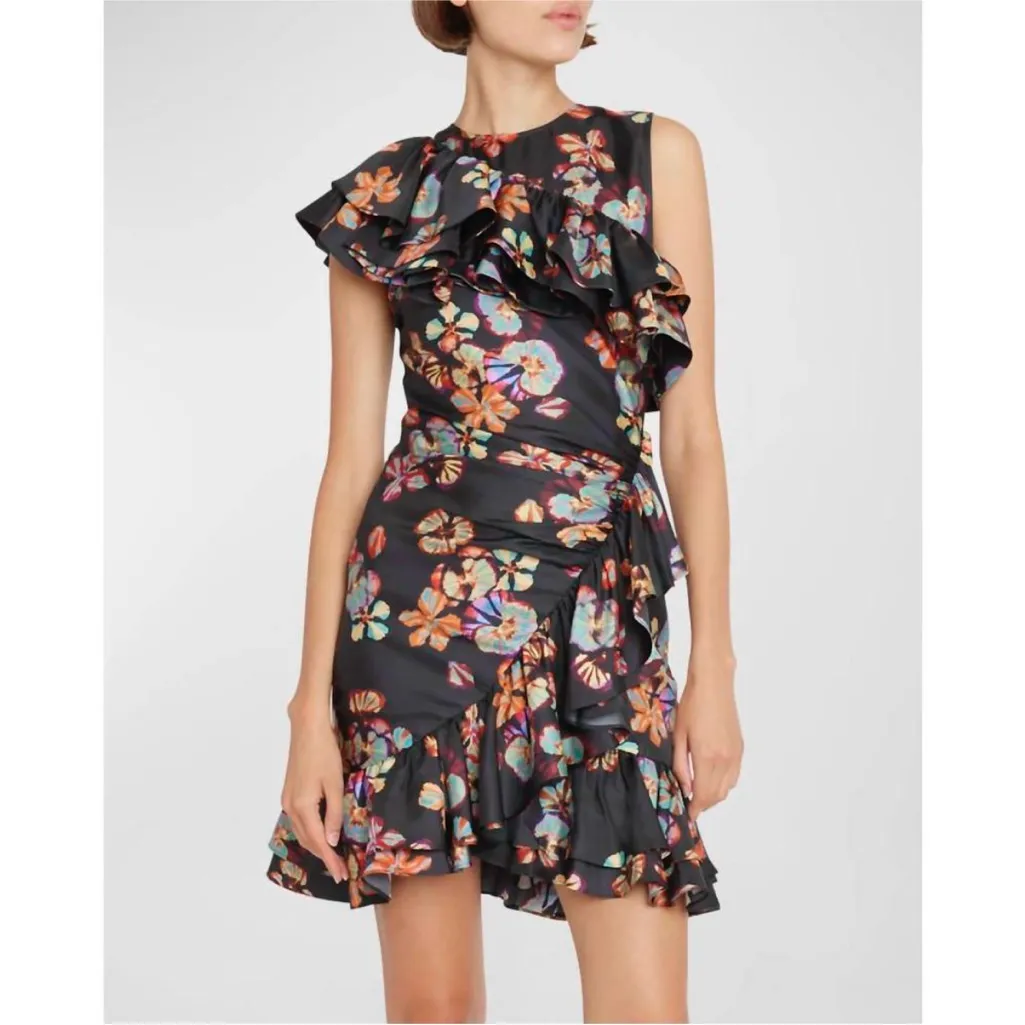 Ulla Johnson Candace Asymmetrical Ruffled Cocktail Dress Floral Lune Size 0 NEW - Image 2