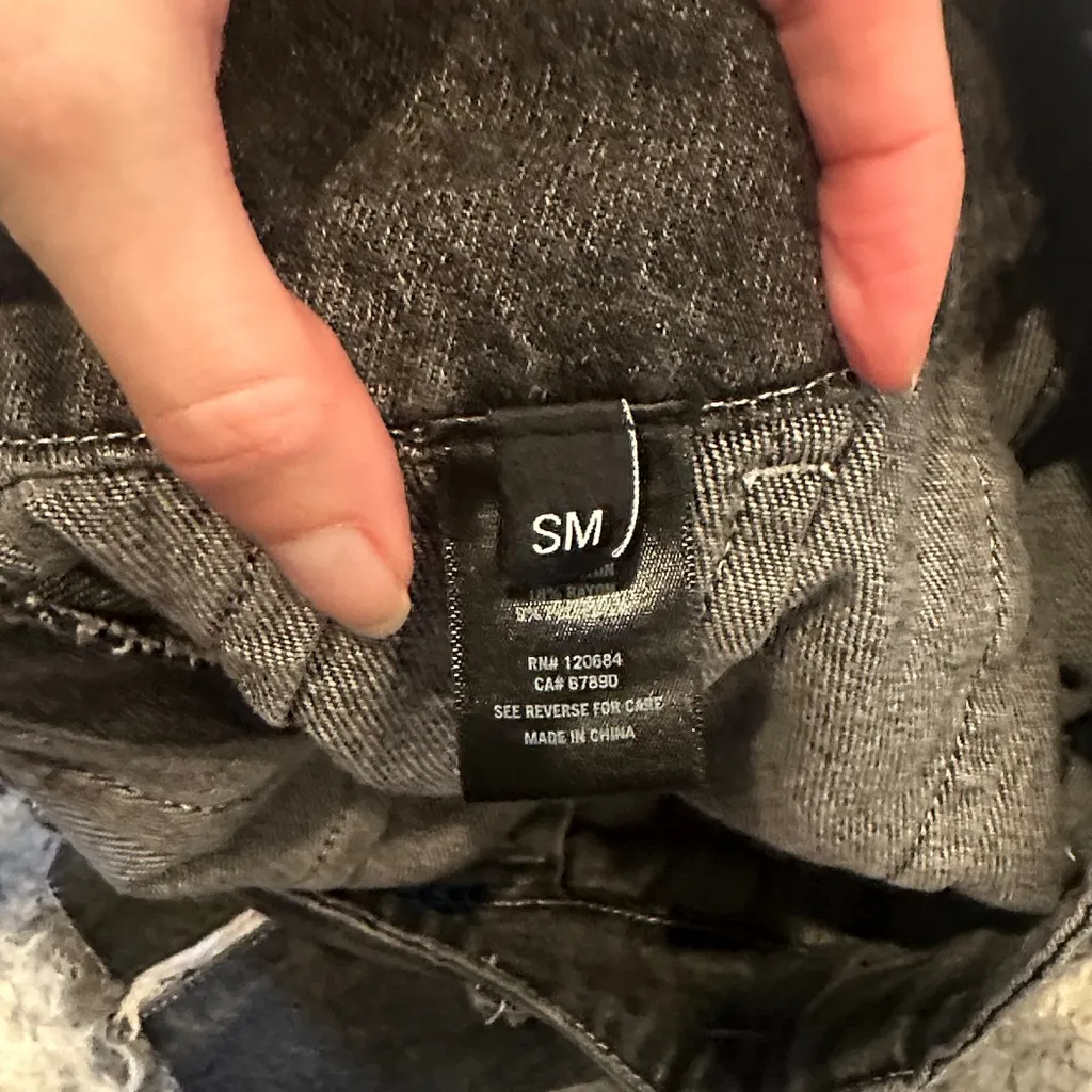 Dark Grey Frayed Denim Mini Skirt - Image 4