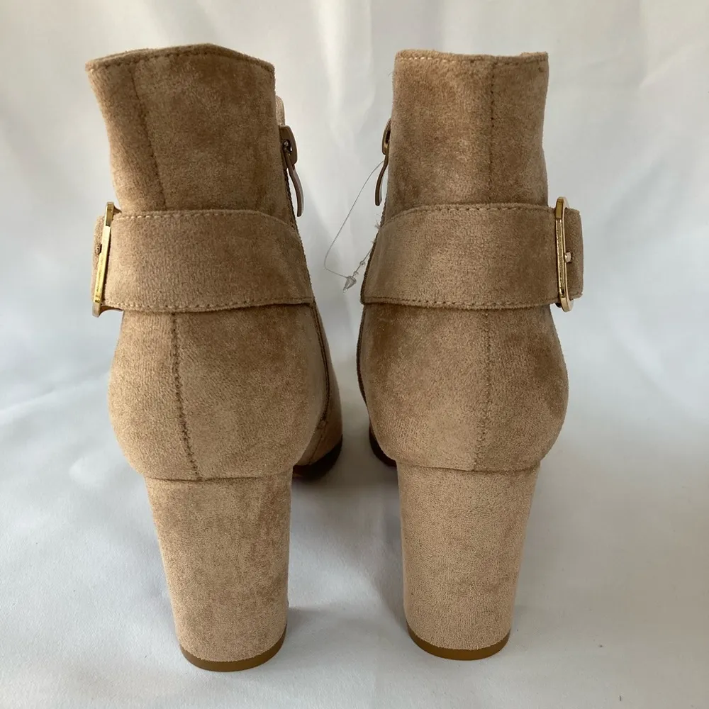 Hawkwell Women's Pointed Toe Side Zipper Slip on Chunky Heel Booties Khaki Color Tan Size 9 - Image 6