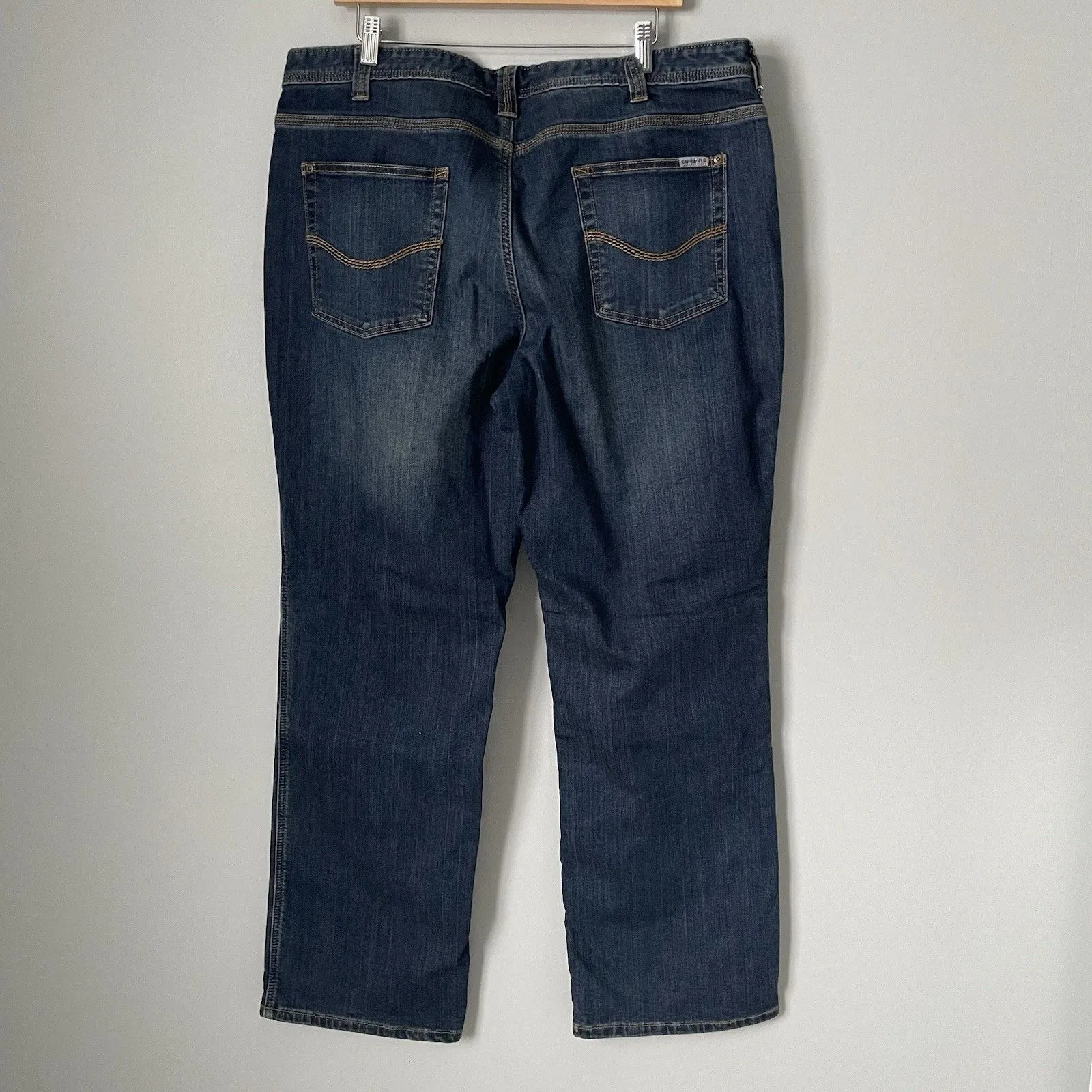 Carhartt Women's Boone Flannel-Lined Relaxed Fit Dark Wash Denim Jeans Pants 18 - Image 2