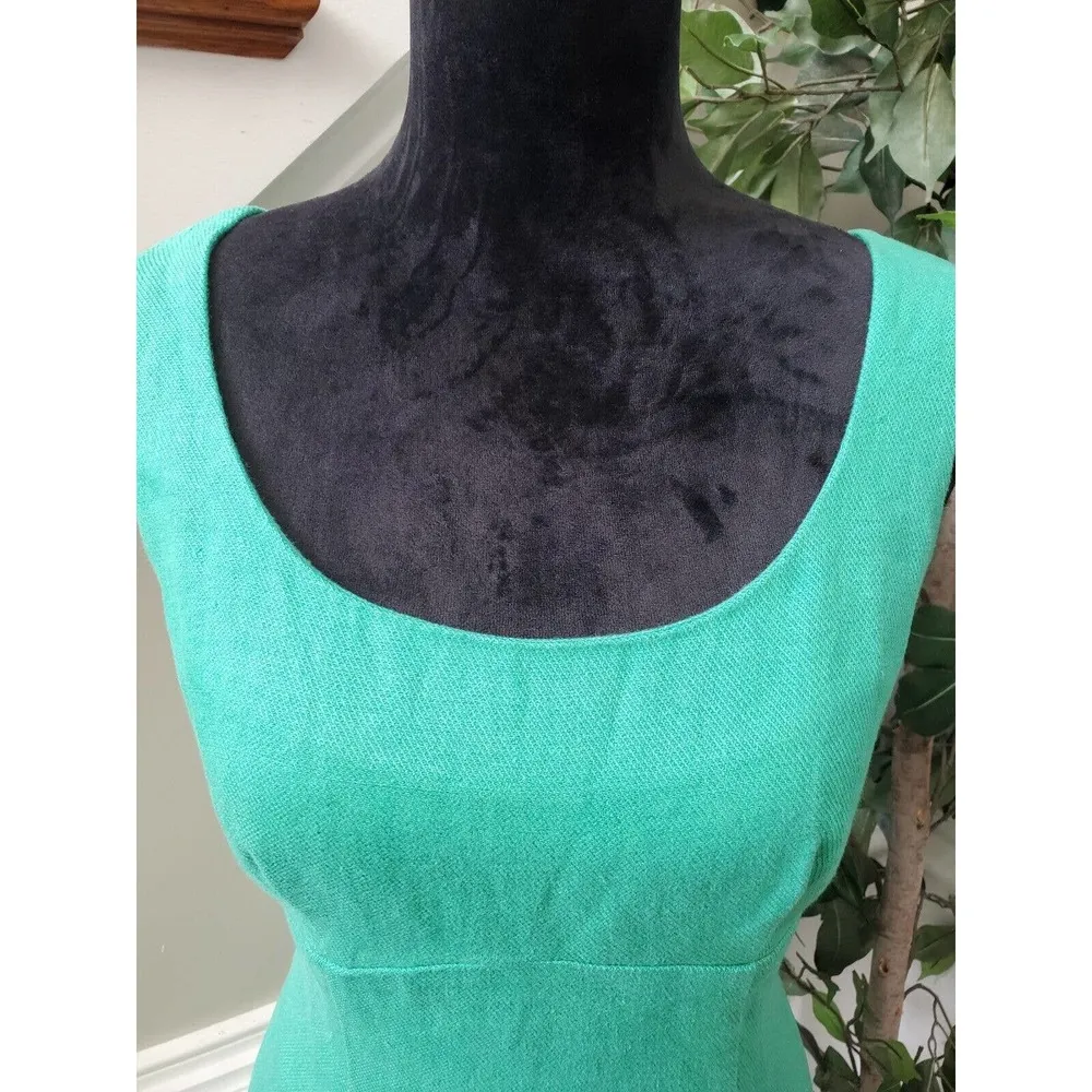 L.K Bennett Soft Jade Solid Linen Round Neck Sleeveless Knee Length Dress Size 6 - Image 5