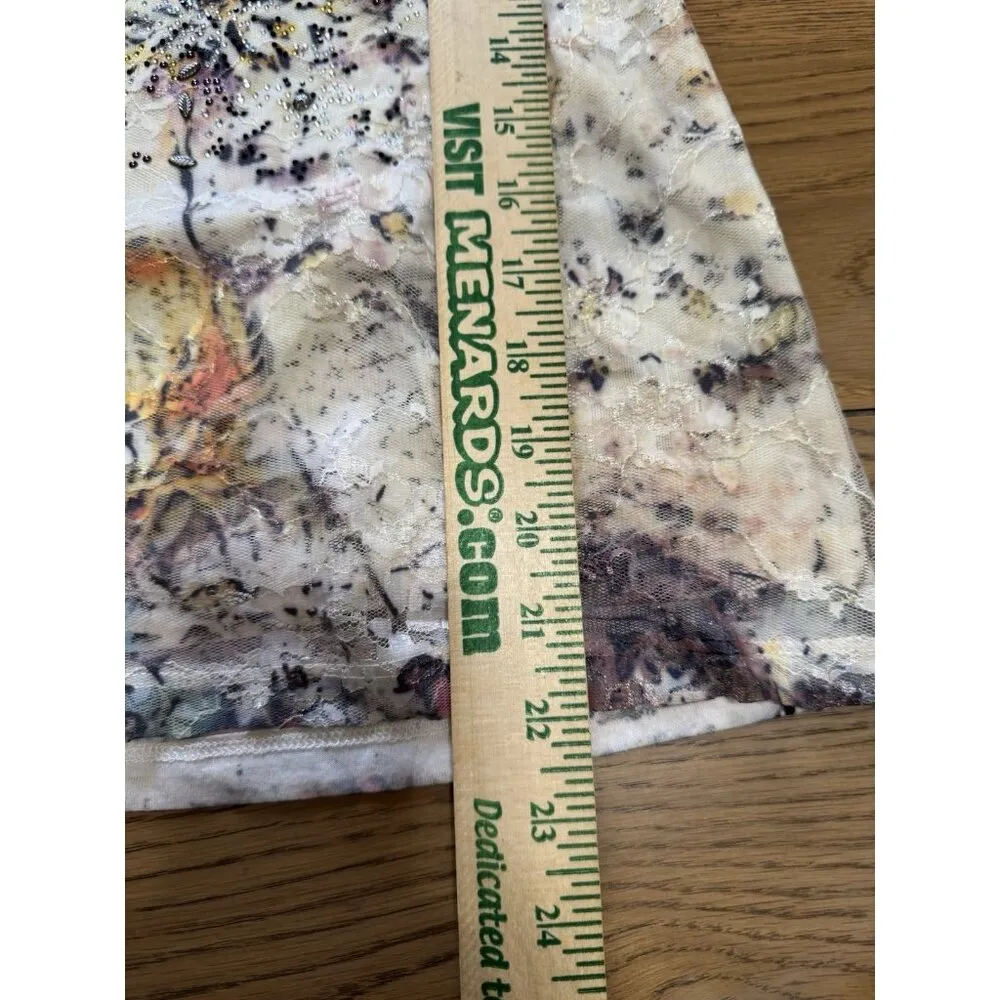 Christopher & Banks Women Floral Short Sleeve T Top Embellished Size Petite Smal - Image 4