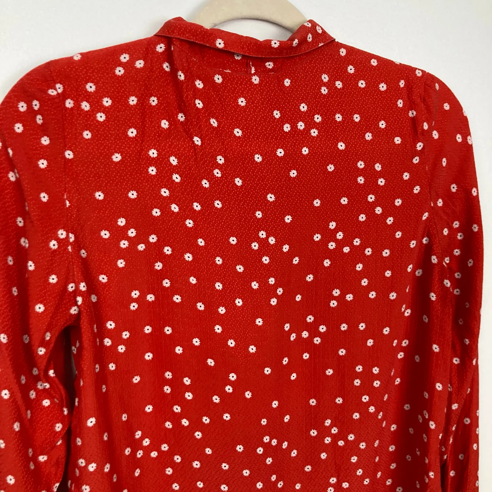 Sezane Womens 36 Red Microfloral Silk Lady Shirt Quiet Luxury Old Money Romantic - Image 9