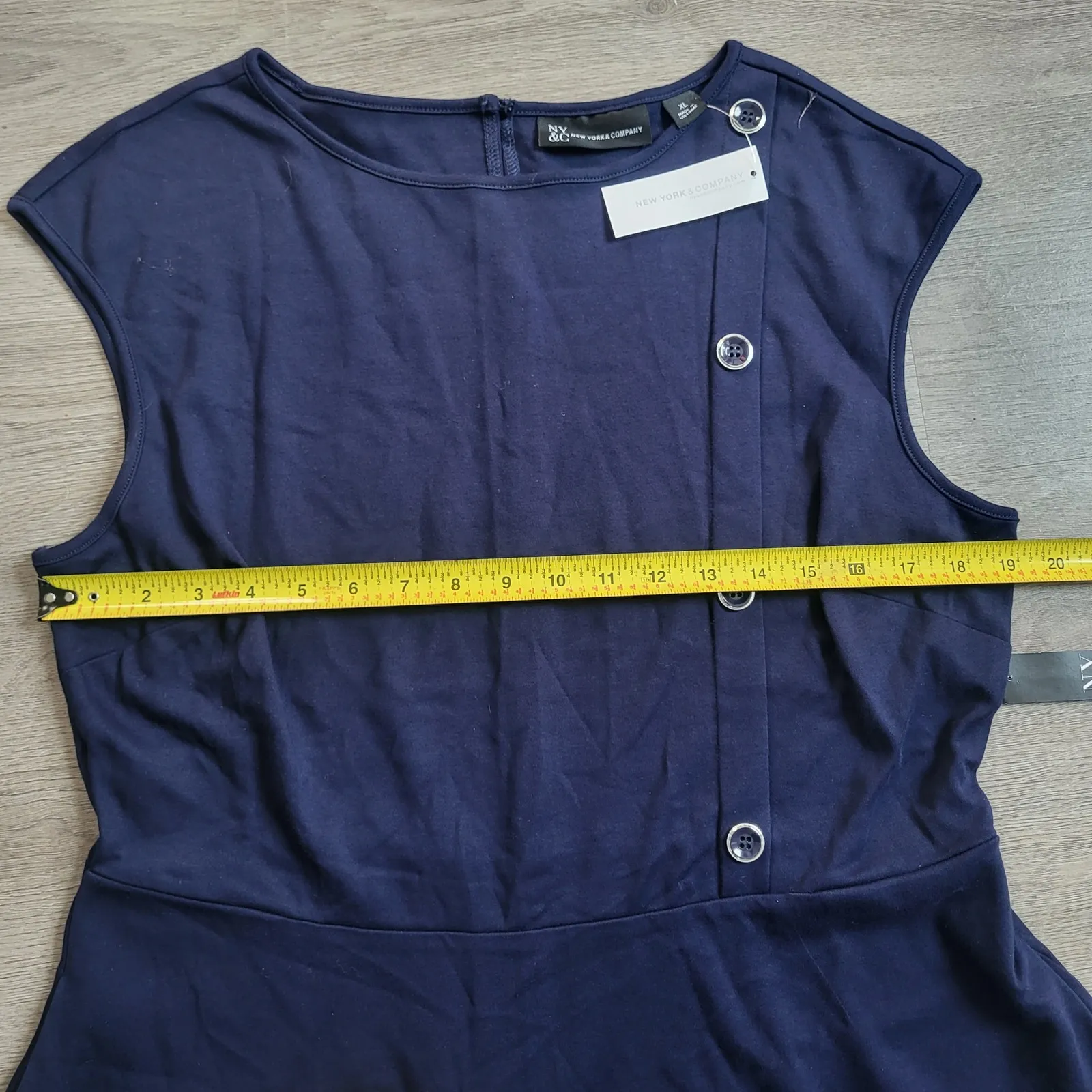 NY&C Navy Blue Cap Sleeve Fit Flare Dress with Button Detail Womens Size XL NWT - Image 8