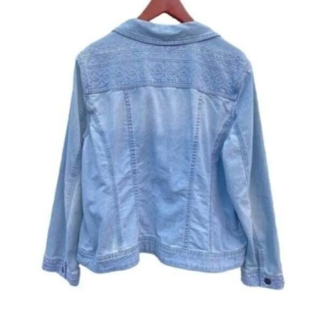 Y2K Denim Jean Jacket Embroidered Stonewashed Vintage - Image 8
