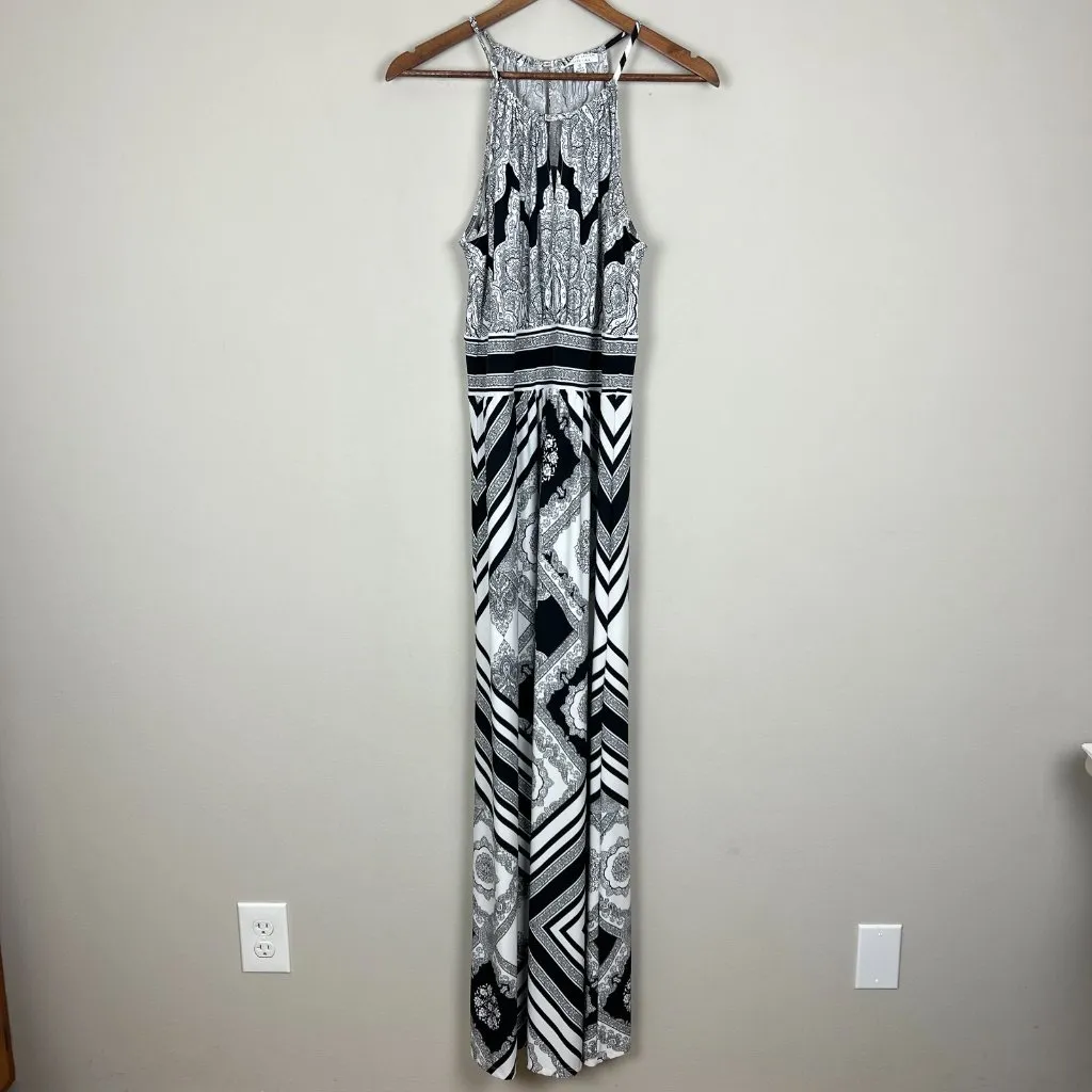 London‎ Style Collection Maxi Dress 12 Black White Halter Neck Paisley Stripe - Image 8