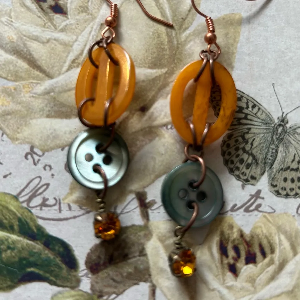 Vintage Button and Buckle Dangle Earrings hand crafted - Image 3