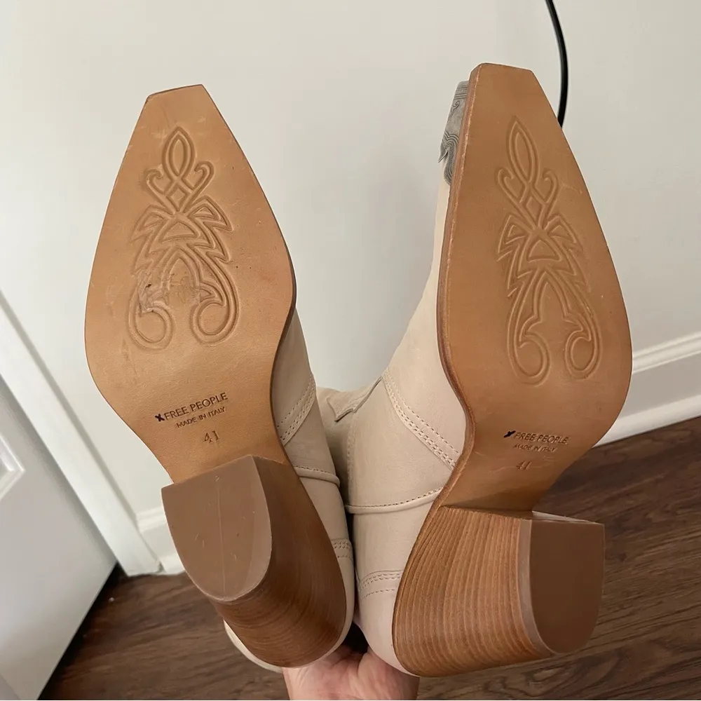 NWOT Free People Brayden Mid Tall Leather Western Boot Sz 41 Heel Toecap Cream - Image 11