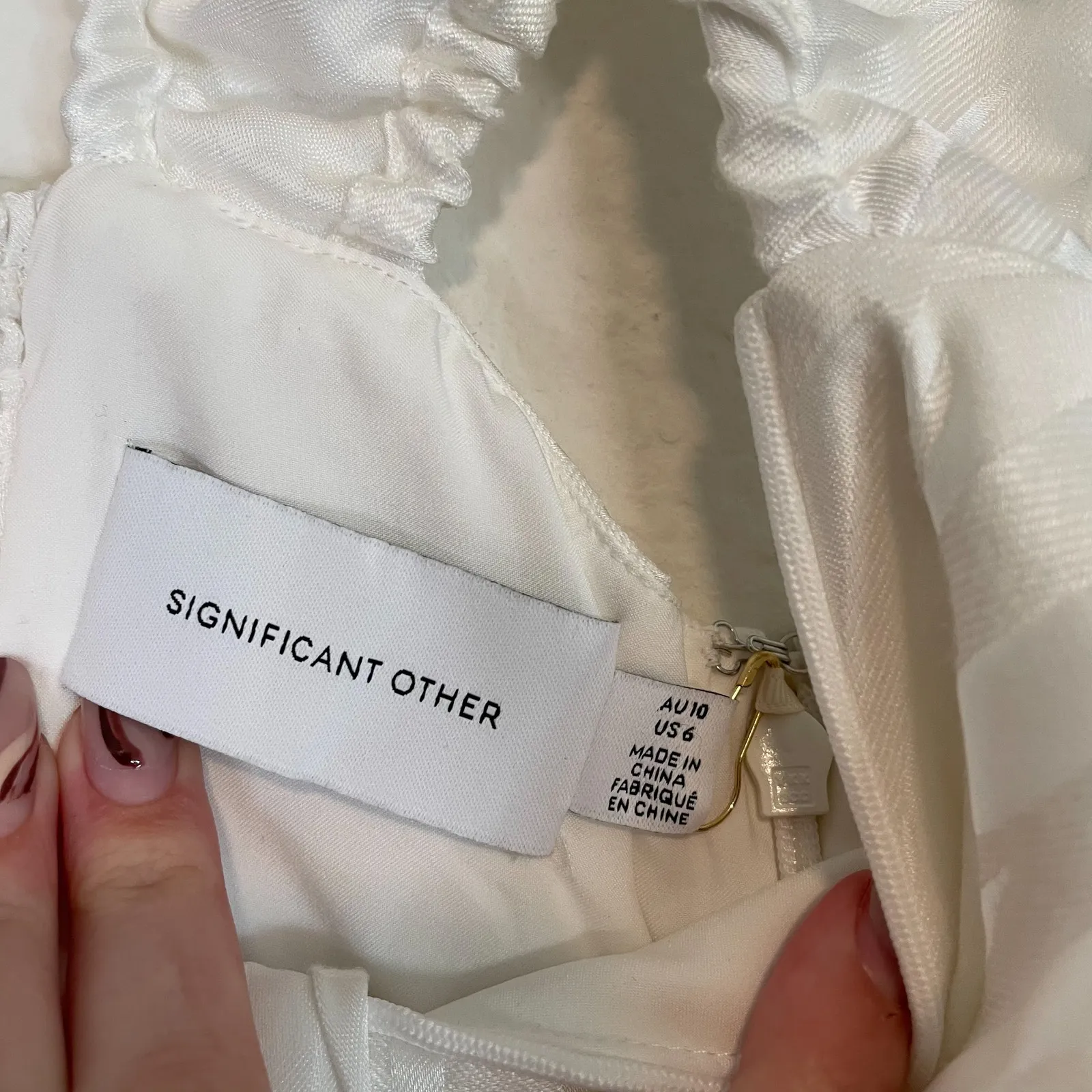 SIGNIFICANT OTHER Celia White Embroidered Palm Puff Sleeve Mini Dress Size 6 - Image 9