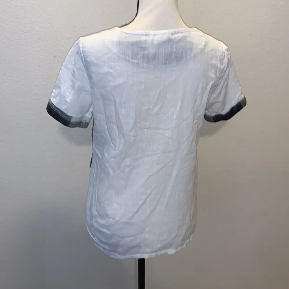 Studio West  Apparel white black checkered lace pocket blouse - Image 5