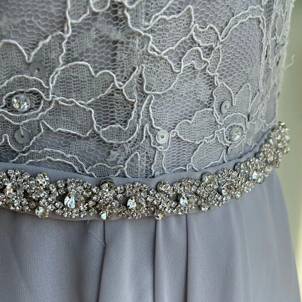 Morilee Madeline Gardner Silver Grey Rhinestone Lace Formal Dress Prom 16 - Image 3