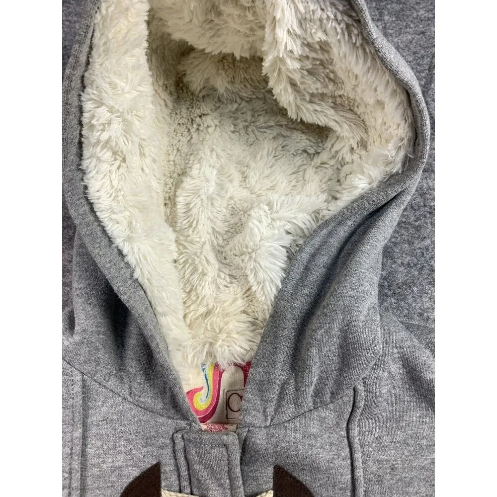 OP XL Hooded Sweatshirt Jacket Faux Fur Gray Full Zip Hooks Womens Long Sleeve - Image 5