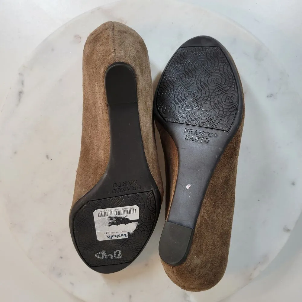 Franco Sarto Womens Zaina Shoes 8 Tan Suede Leather Wedge Slip On Round Toe - Image 7