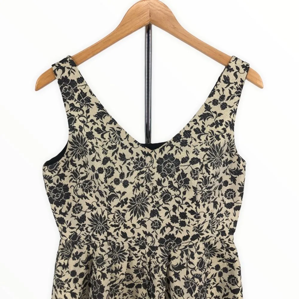 Jack by BB Dakota Gold Shimmer Black Floral Jacquard Fit & Flare Dress - Image 2