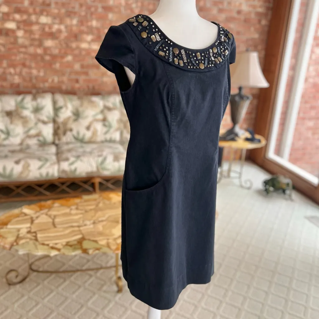 Dressbarn Dress Denim Mini Sheath Black Embellished Cap Sleeve 8 - Image 12