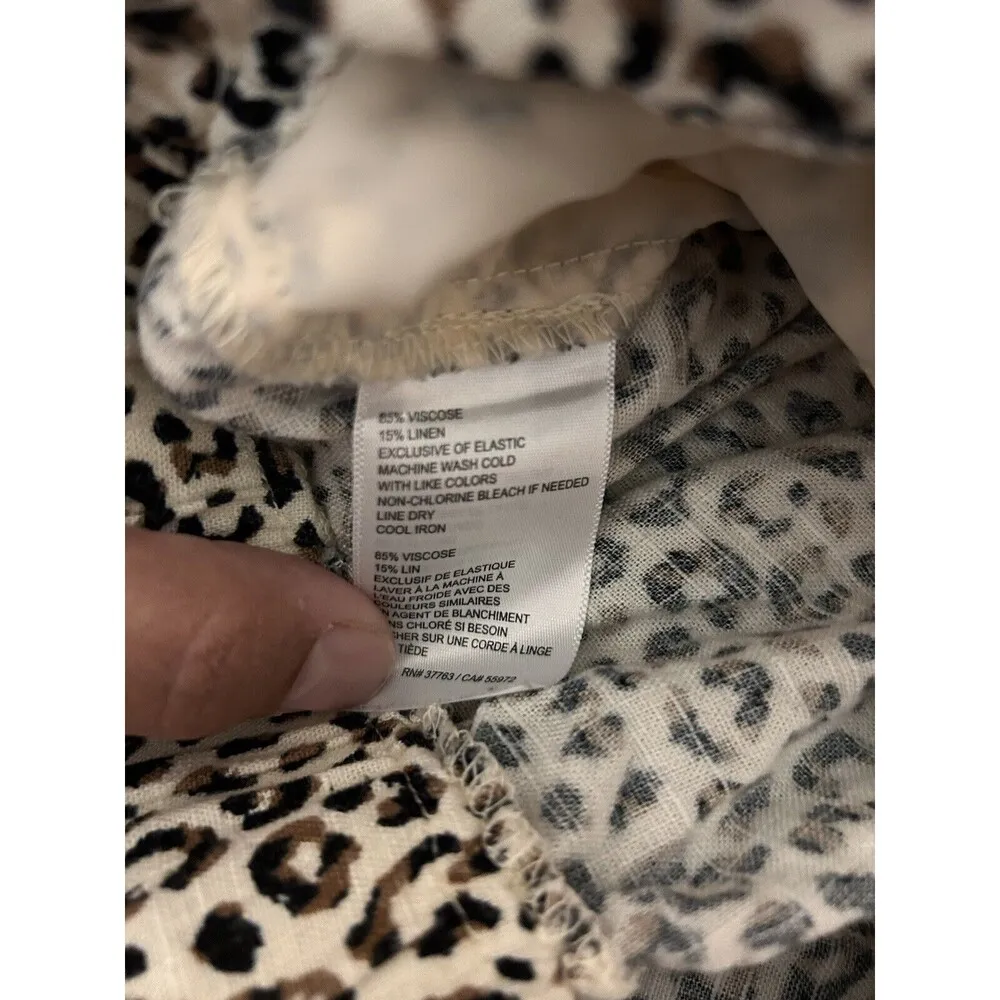 Cheetah/ Leopard Print Wide Leg Pants Viscose Linen Blend Size XL Pockets Belt - Image 4