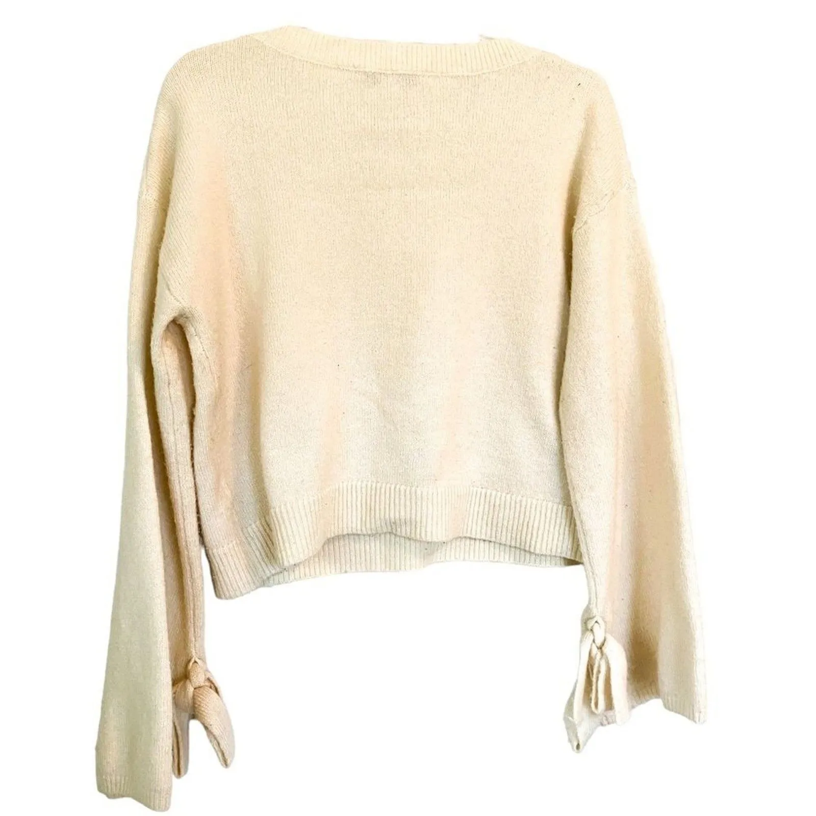 Forever 21 Cream Contemporary Crop Sweater Size Small Wide Sleeve Chic Bohemian - Image 4