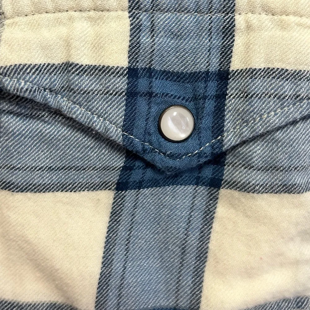 Chaps Shirt Size Large Pearl Snap Blue White Plaid Western Rodeo Cowgirl - Image 6