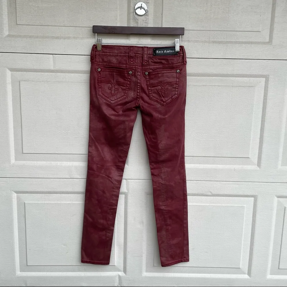 Rock Revival Womens Jeans Red Skinny Python Snake Print Fleur Di Lis 27 - Image 4