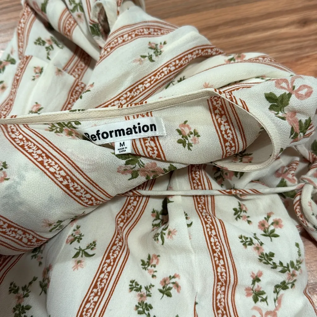 Reformation carina wrap midi dress in Hampton floral stripe size M viscose - Image 2