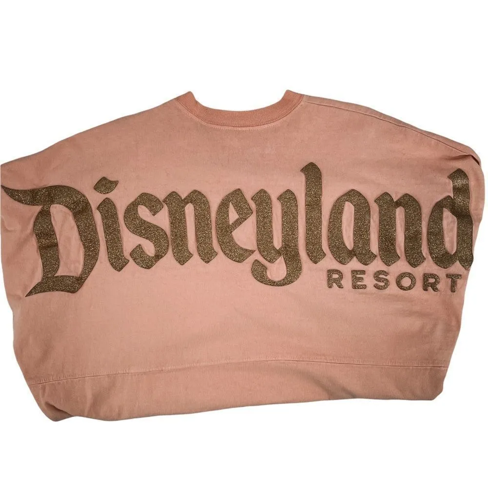 Disneyland Long Sleeve Spirit Jersey Oversized T-Shirt Peach Pink Gold Glitter - Image 51