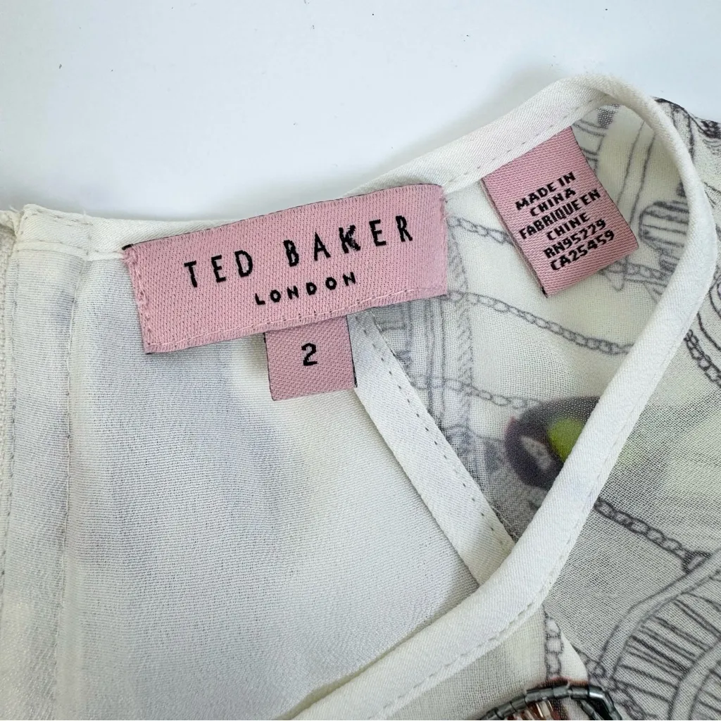 Ted Baker Vintage Bird Cage Print Dress Size 2 US 6 Romantic Cocktail Party - Image 11