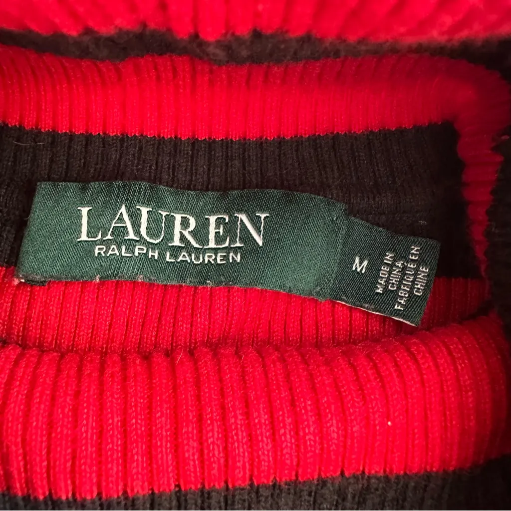 Lauren Ralph Lauren Red & Black Striped Silk Blend Ribbed Turtleneck Size M - Image 5
