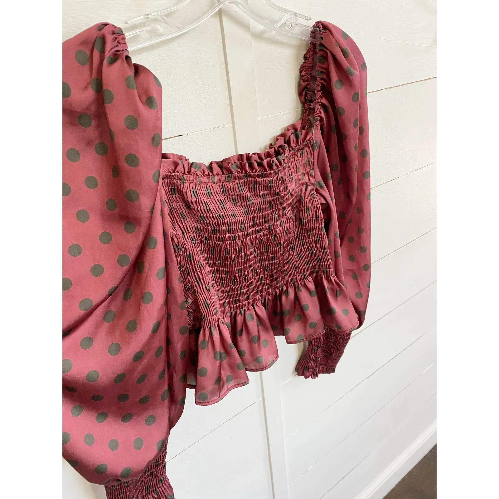 Zara Satin Glam Smocked Polka Dot Puff Sleeve Blouse -‎ S EUC - Image 13