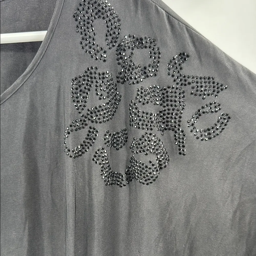 Express Gray Embellished Short Sleeve mini dress tunic silky L casual party - Image 3