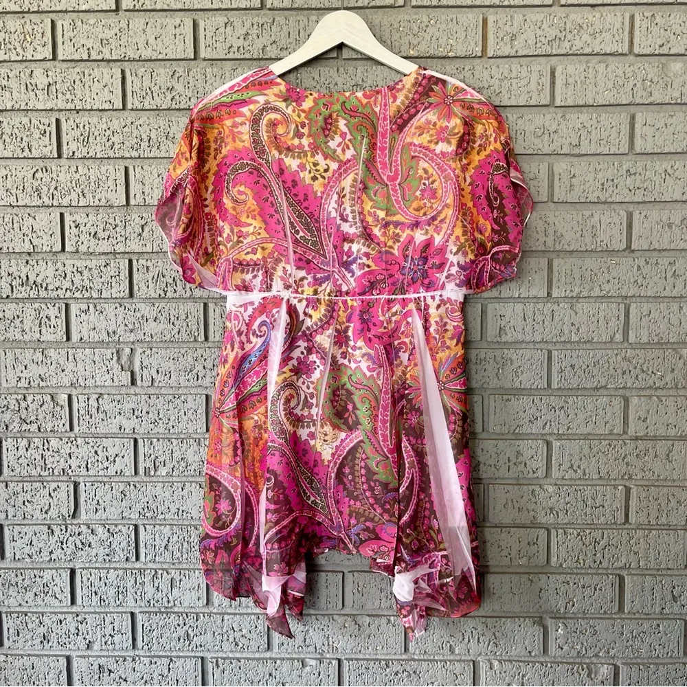 Vintage Y2K Fairycore Top Asymmetrical Handkerchief Hem Tunic Top Size Medium Pink - Image 3