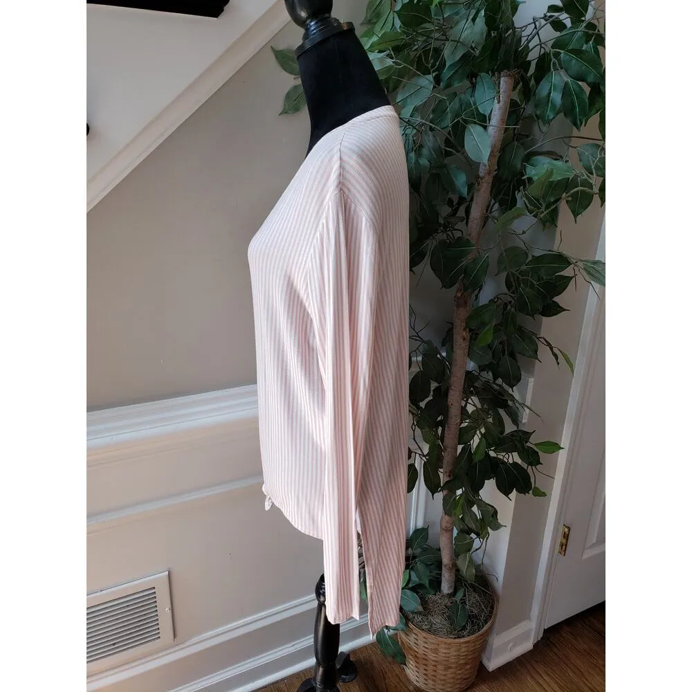 Love Fire Blouse Top Women's XL Pink White Striped Knot Hem V Neck High Low Slit - Image 5